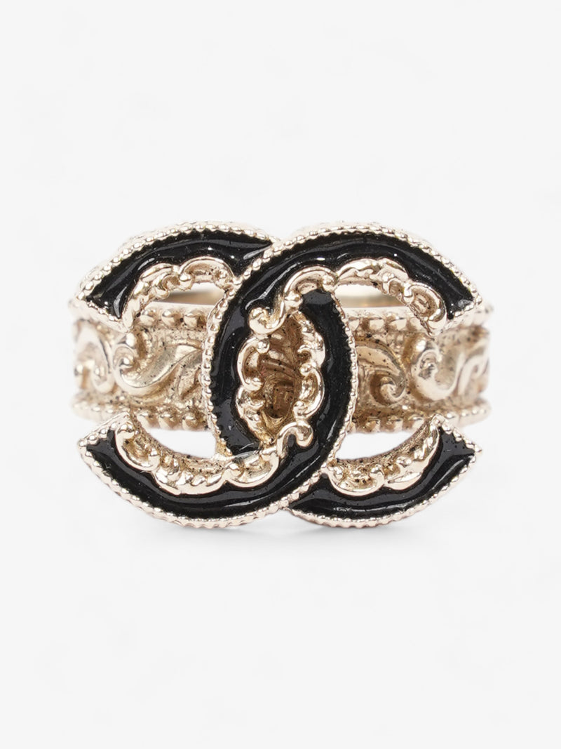  Chanel CC Ring Black / Gold Tone Enamel 55mm