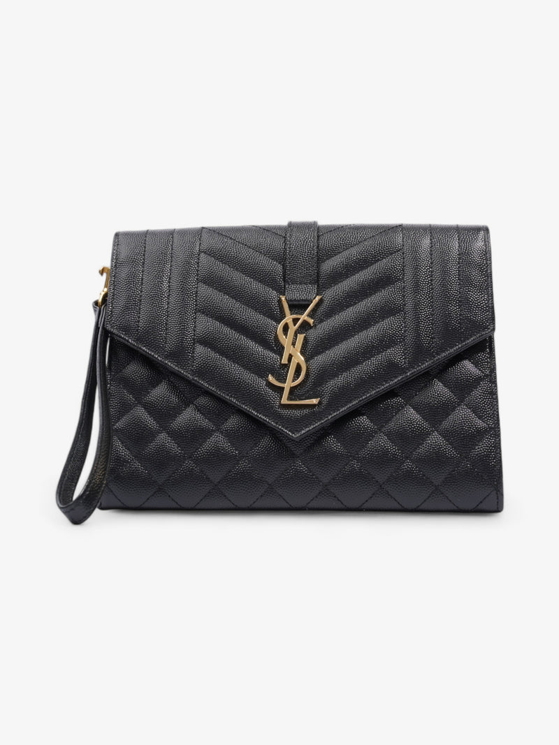  Saint Laurent Monogram Envelope Clutch Black Grained Leather