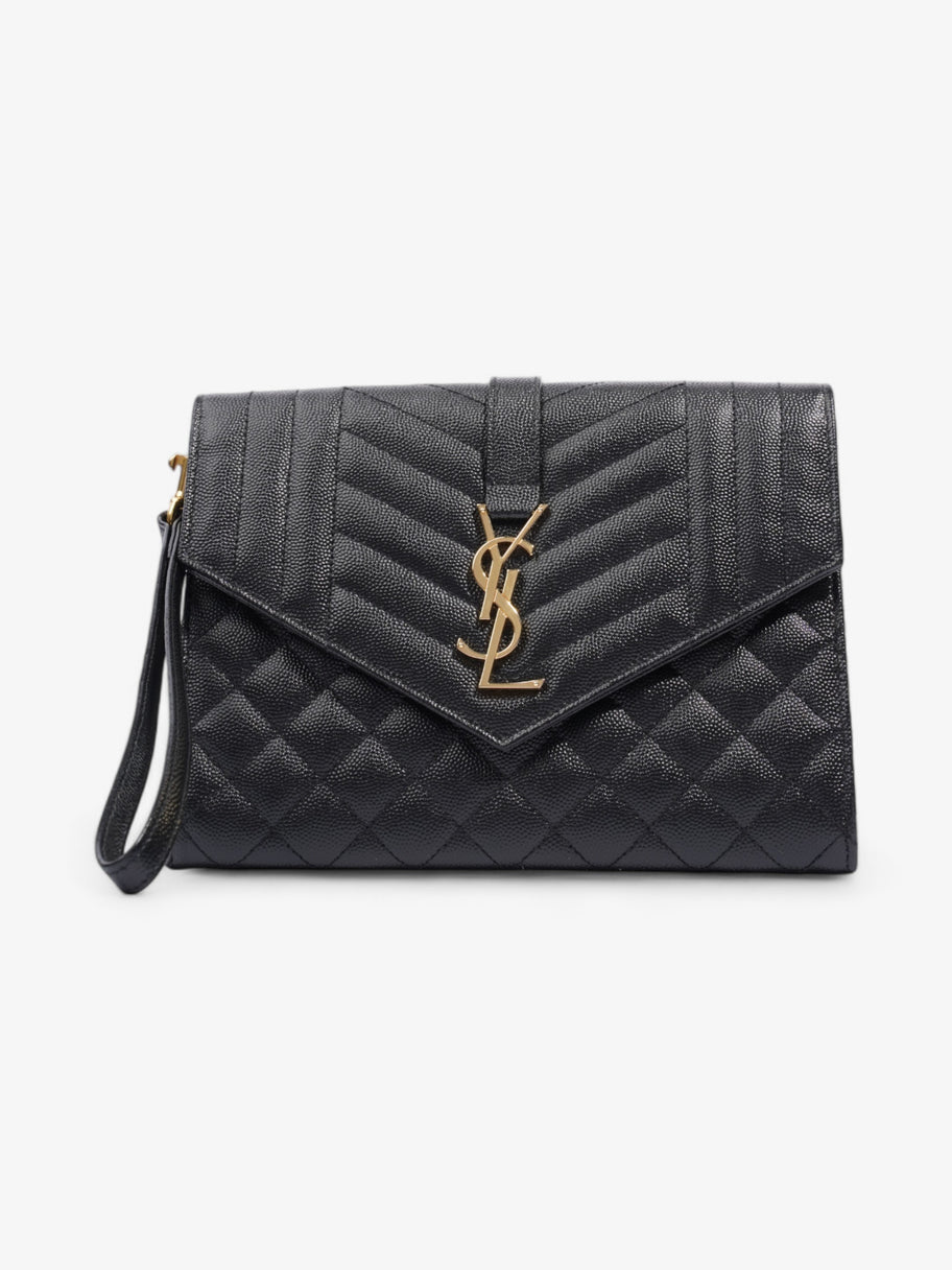 Saint Laurent Monogram Envelope Clutch Black Grained Leather Luxe Collective