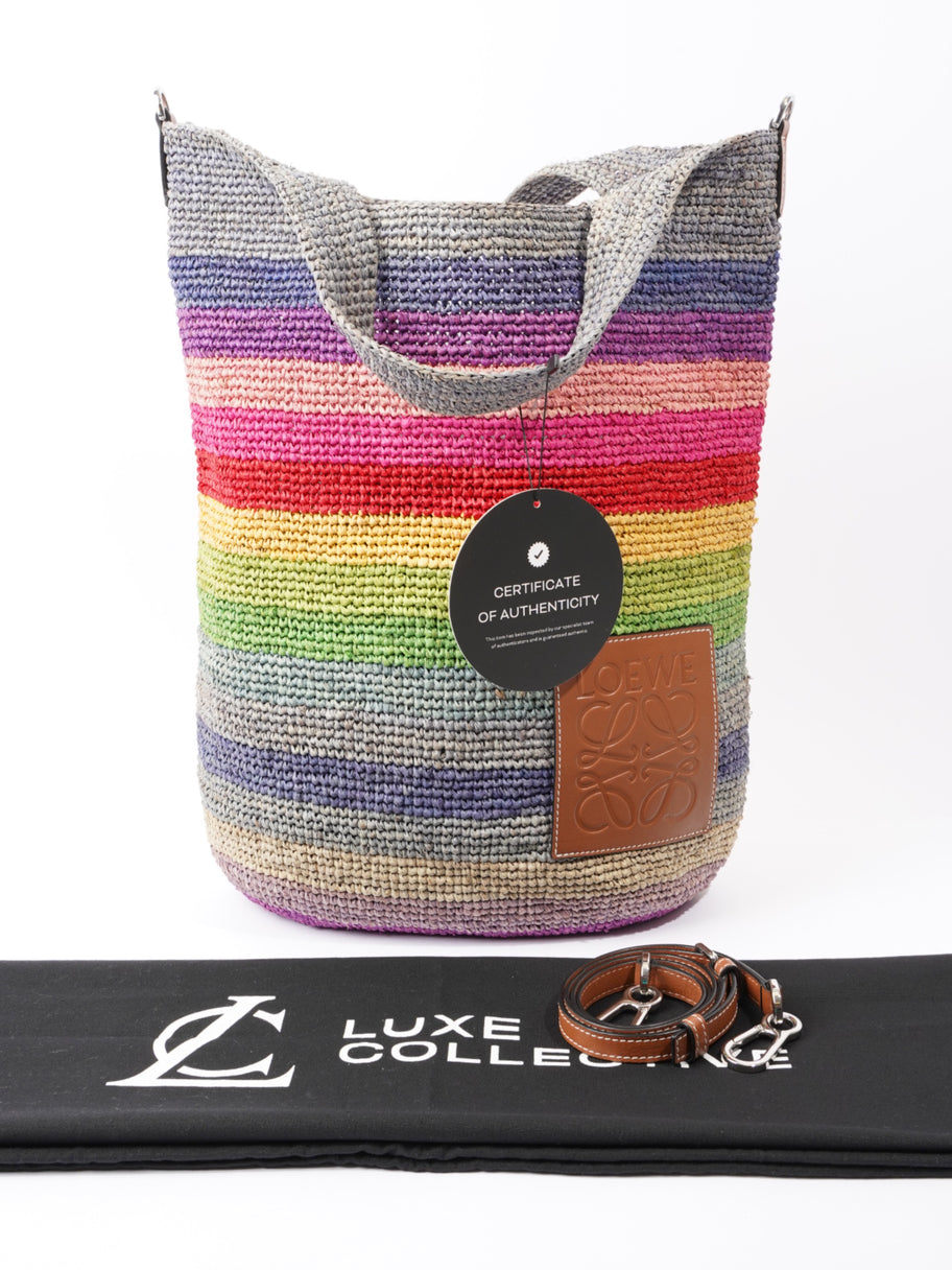 Loewe X Paula's Ibiza Slit Bucket Rainbow Raffia Large Image 9