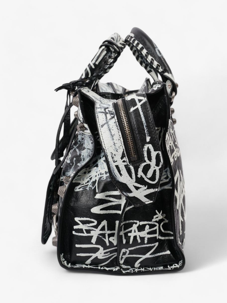 Balenciaga Neo Cagole Graffiti City Bag Black / White Lambskin Leather Medium Image 3