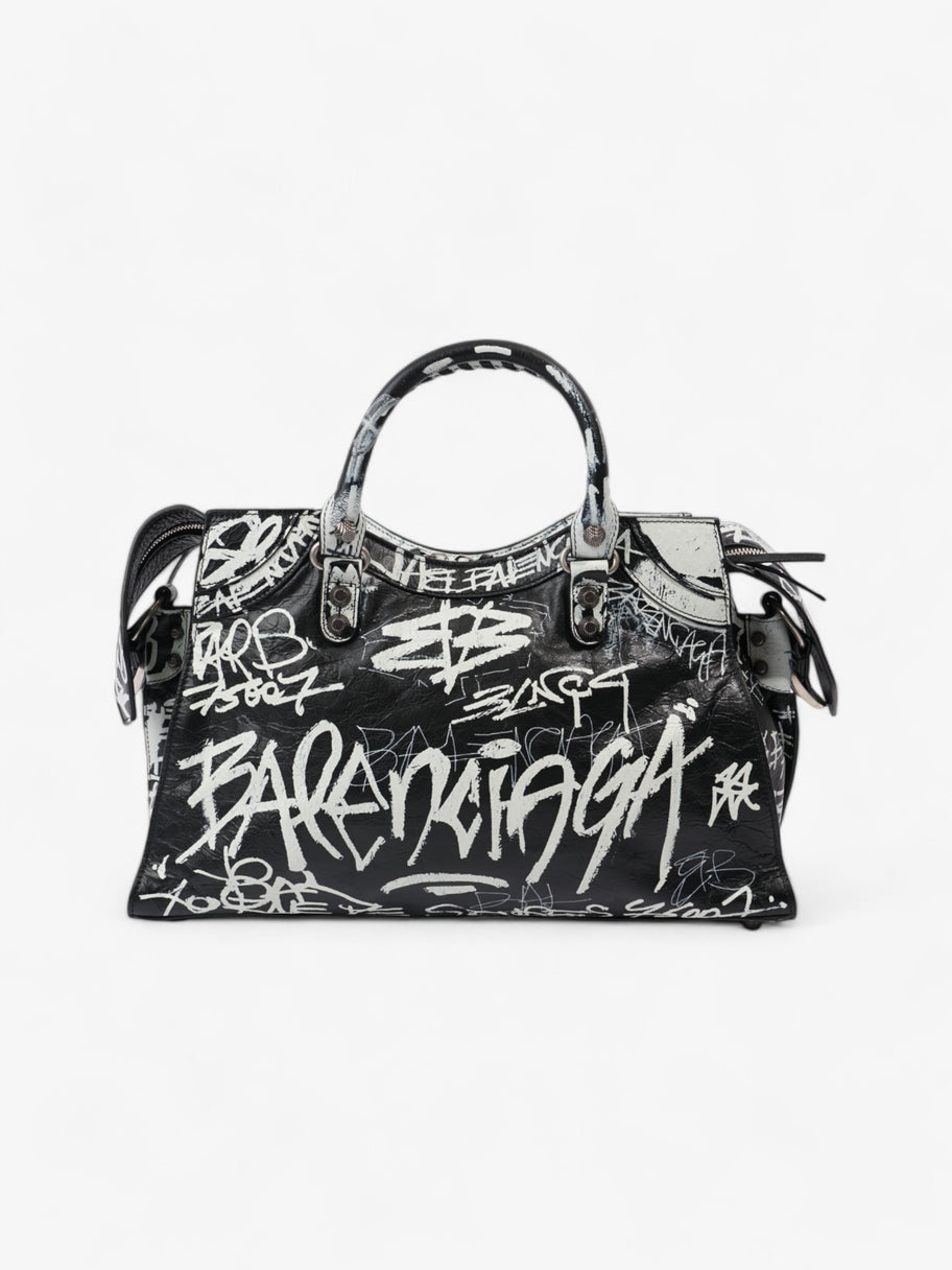 Balenciaga Neo Cagole Graffiti City Bag Black / White Lambskin Leather Medium Image 4