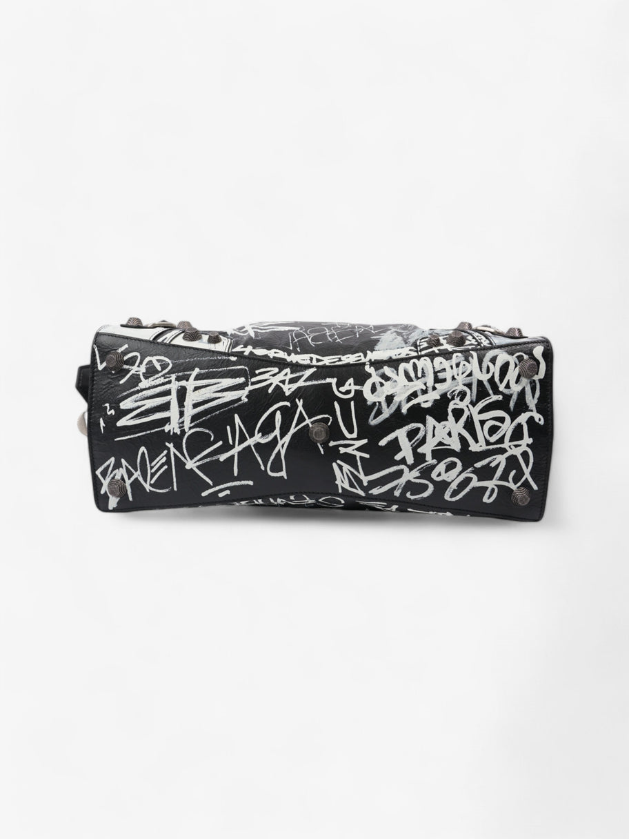 Balenciaga Neo Cagole Graffiti City Bag Black / White Lambskin Leather Medium Image 6