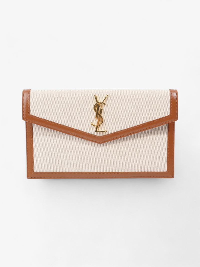  Saint Laurent Uptown Clutch Natural Beige / Brown Canvas