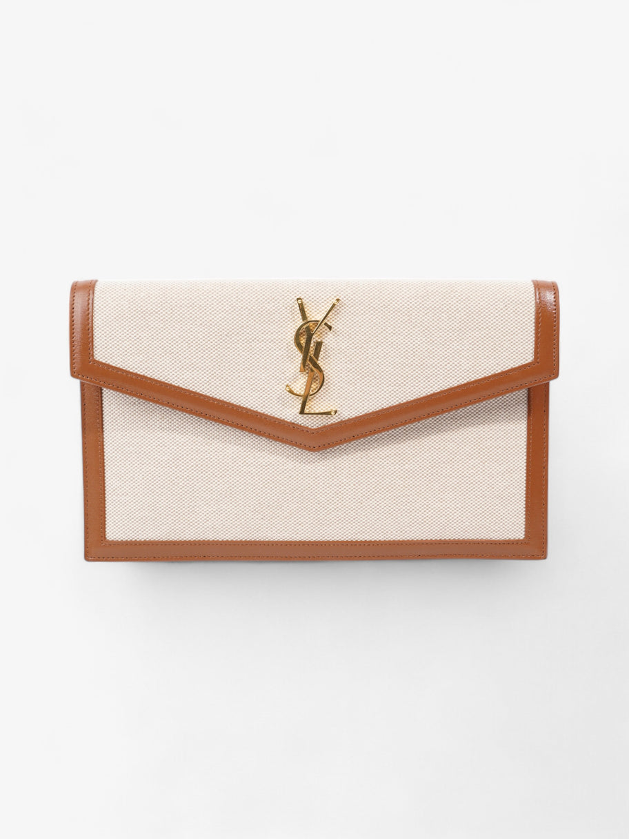 Saint Laurent Uptown Clutch Natural Beige / Brown Canvas Image 1