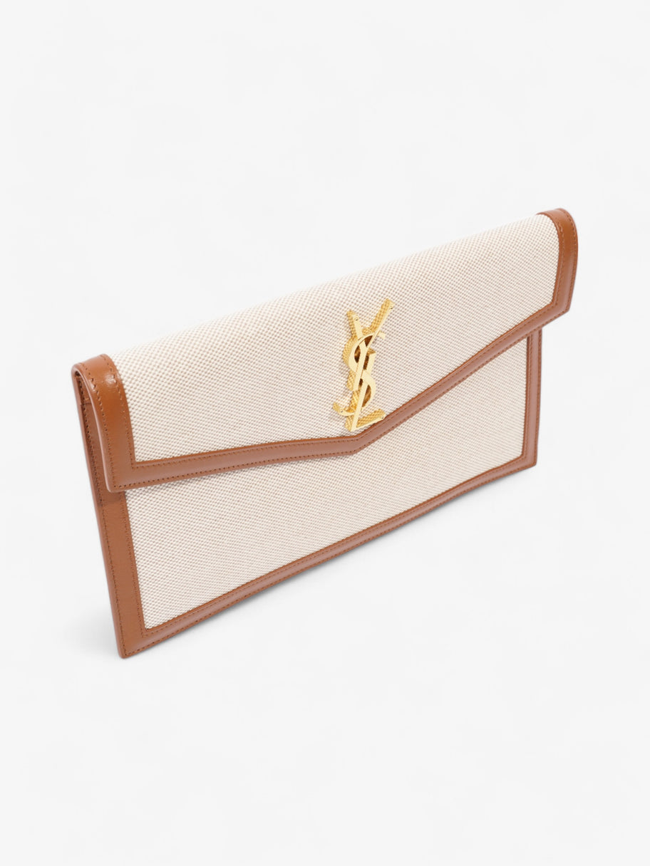 Saint Laurent Uptown Clutch Natural Beige / Brown Canvas Image 7