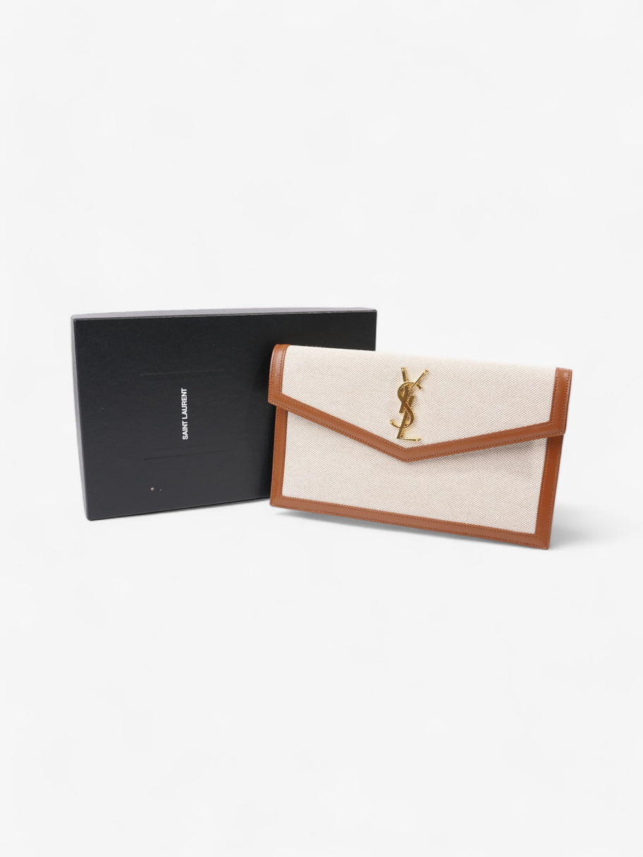 Saint Laurent Uptown Clutch Natural Beige / Brown Canvas Image 10