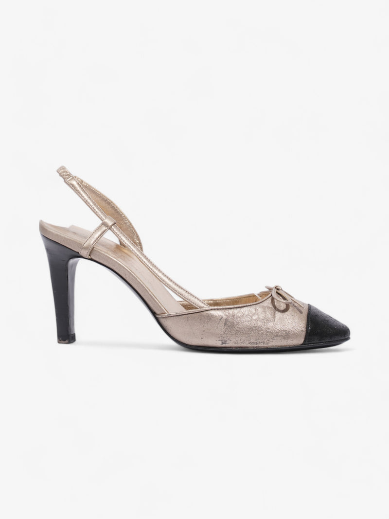  Chanel CC Slingback Pumps 80mm Champagne / Black Lambskin Leather EU 36 UK 3