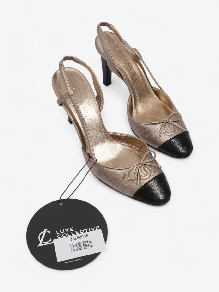 Chanel CC Slingback Pumps 80mm Champagne / Black Lambskin Leather EU 36 UK 3 Image 10