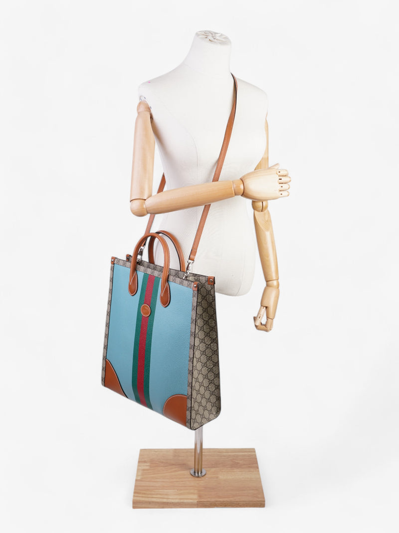  Gucci Interlocking G Web Tote Lunar New Year Limited Edition GG Supreme / Blue / Brown Coated Canvas