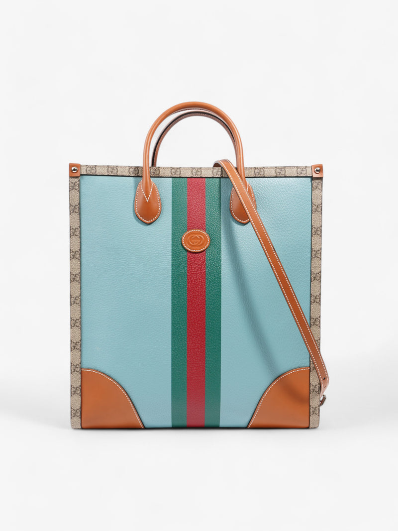  Gucci Interlocking G Web Tote Lunar New Year Limited Edition GG Supreme / Blue / Brown Coated Canvas