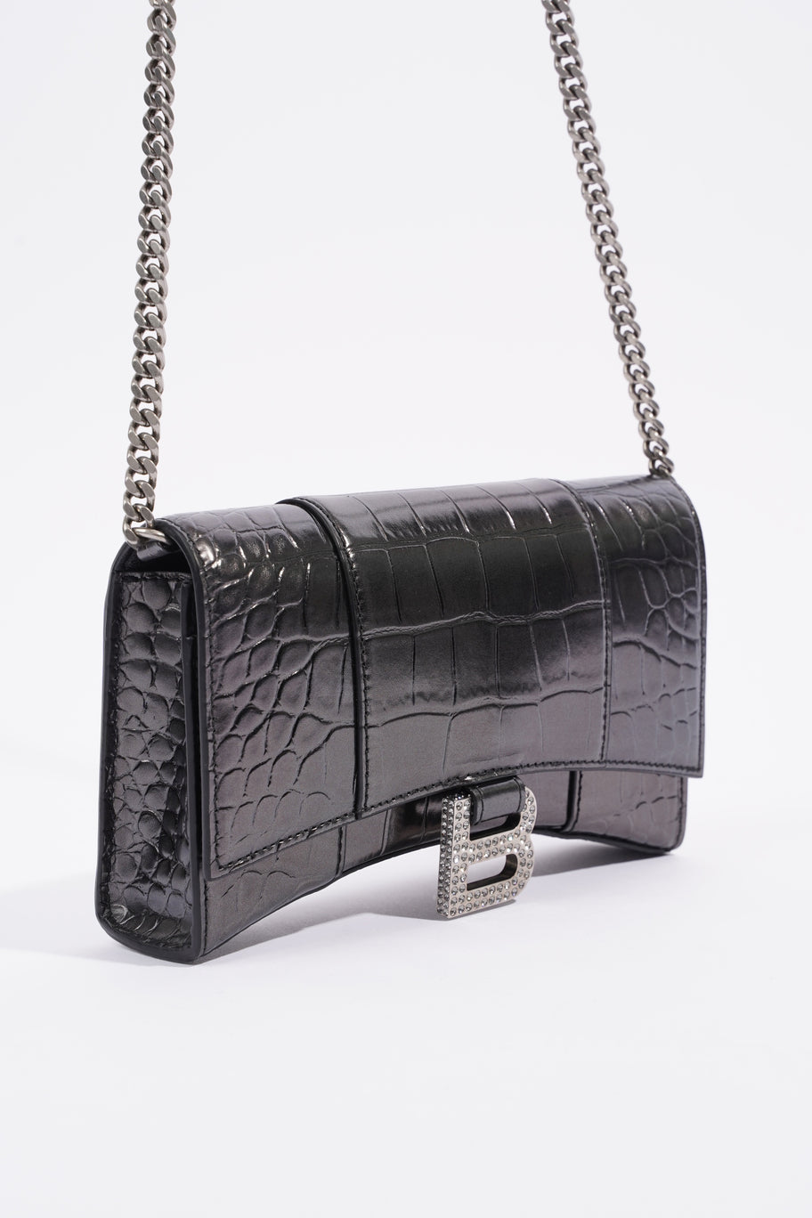 Hourglass Chain Croc Black Calfskin Leather Image 13