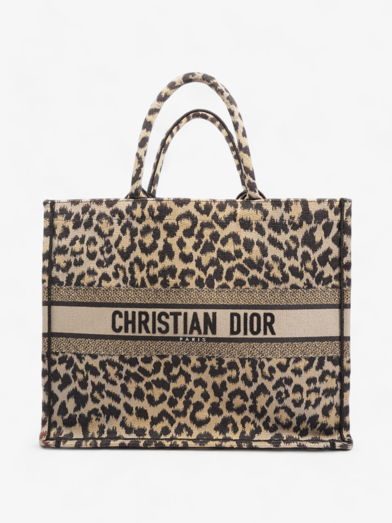  Christian Dior Book Tote Leopard Print Canvas Large