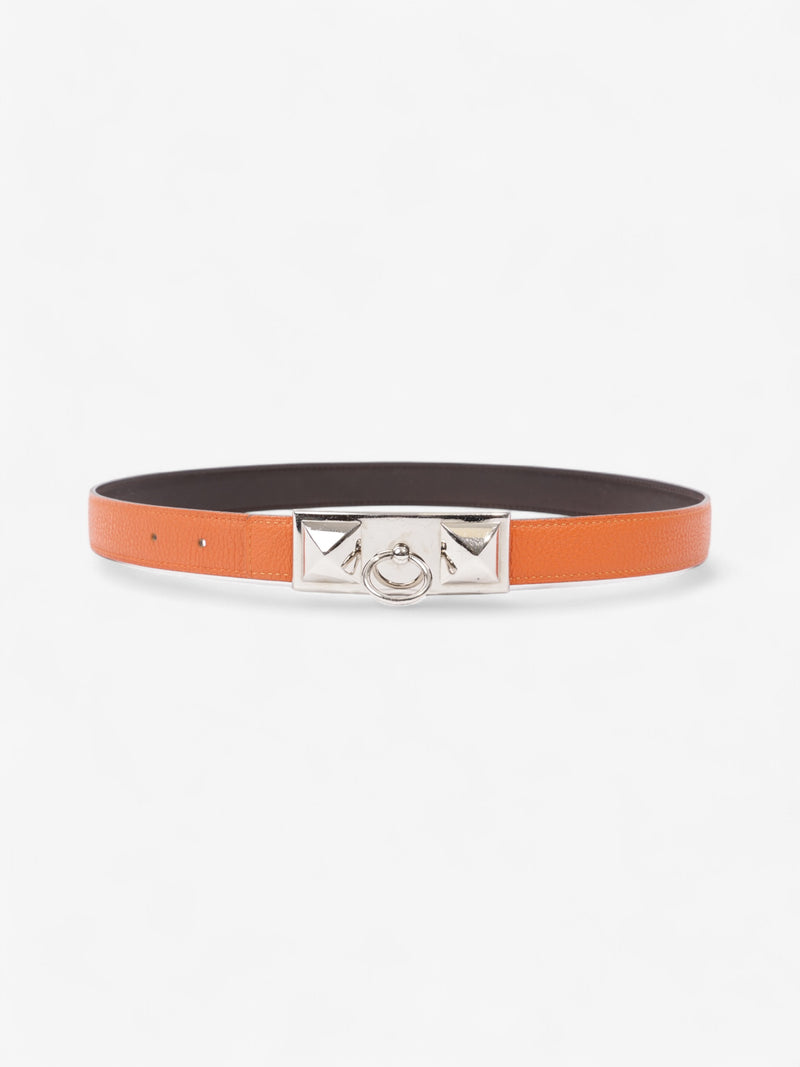  Hermes Rivale Belt Orange / Palladium Calfskin Leather 95cm