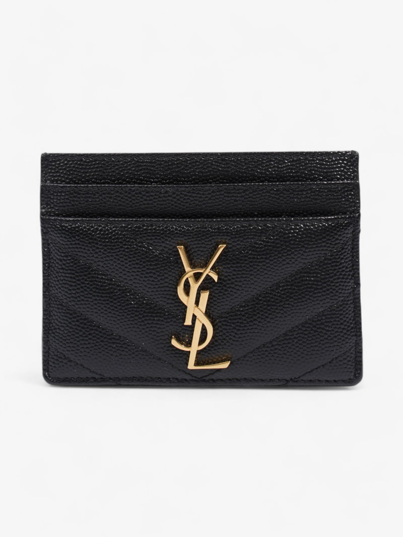  Saint Laurent Monogram Card Holder Black / Gold Grained Leather