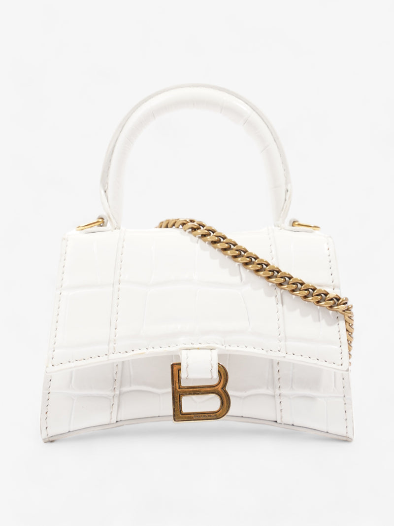  Balenciaga Nano Hourglass White Embossed Leather