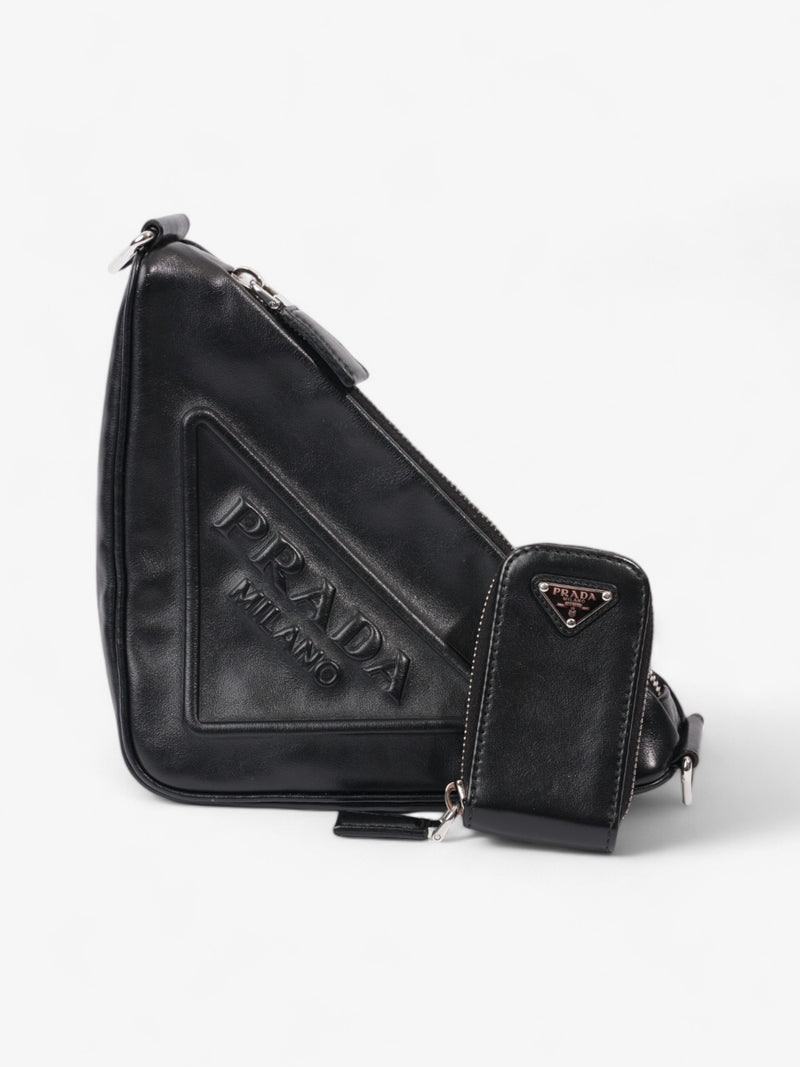  Prada Triangle Logo Zip Black Leather Small