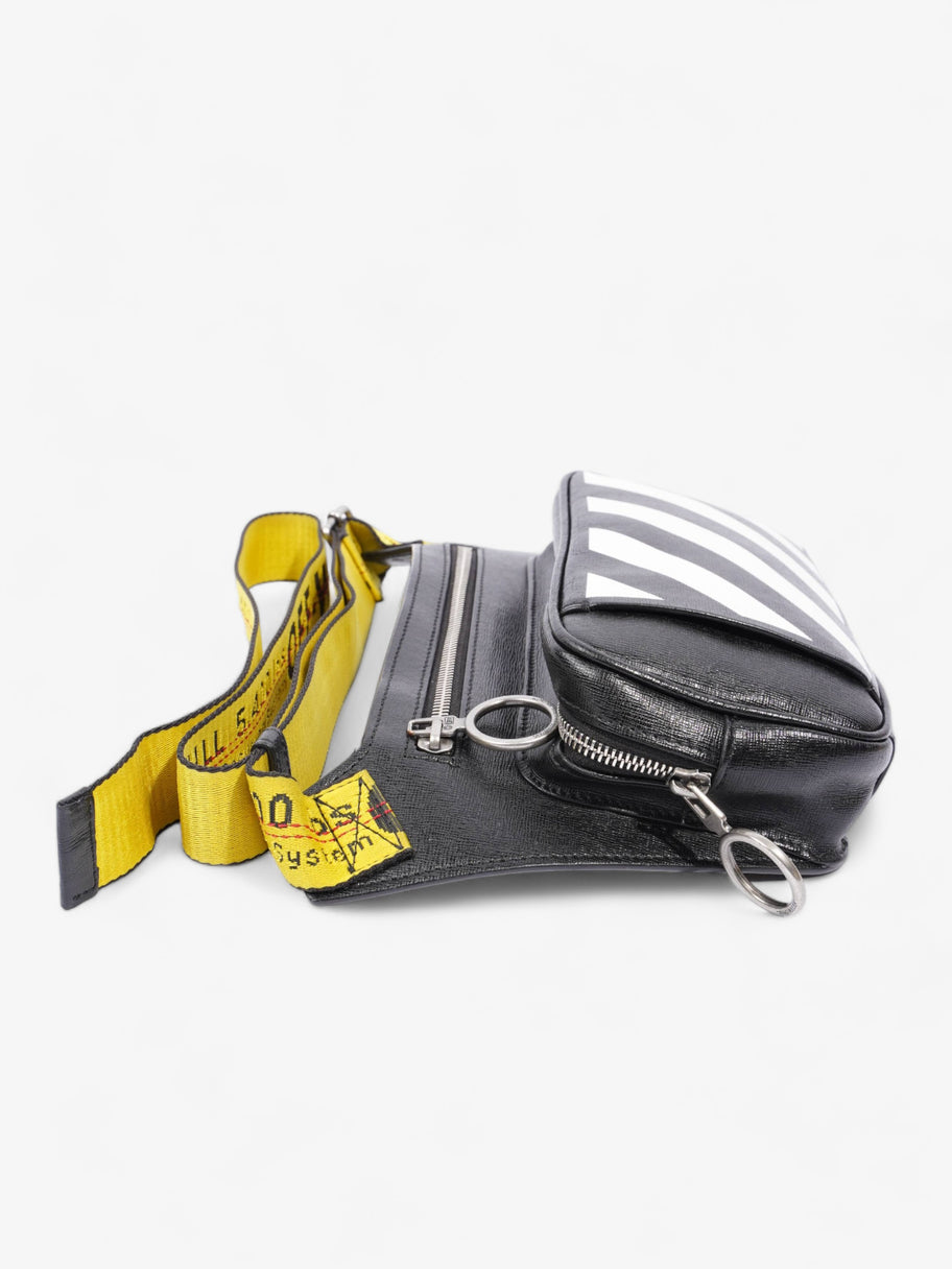 Diagonal Double Zip Black / White / Yellow Strap Leather Image 4