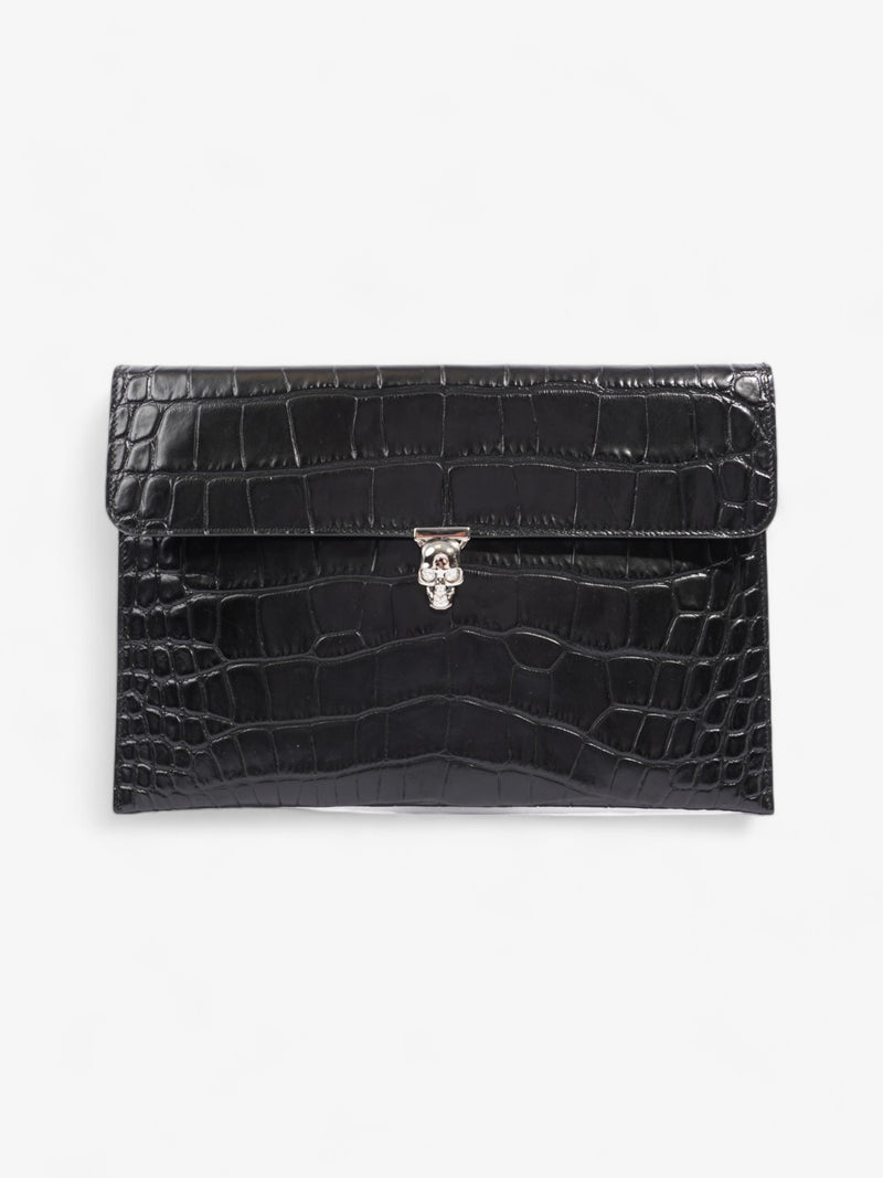  Alexander McQueen Skull Clutch Black Embossed Leather