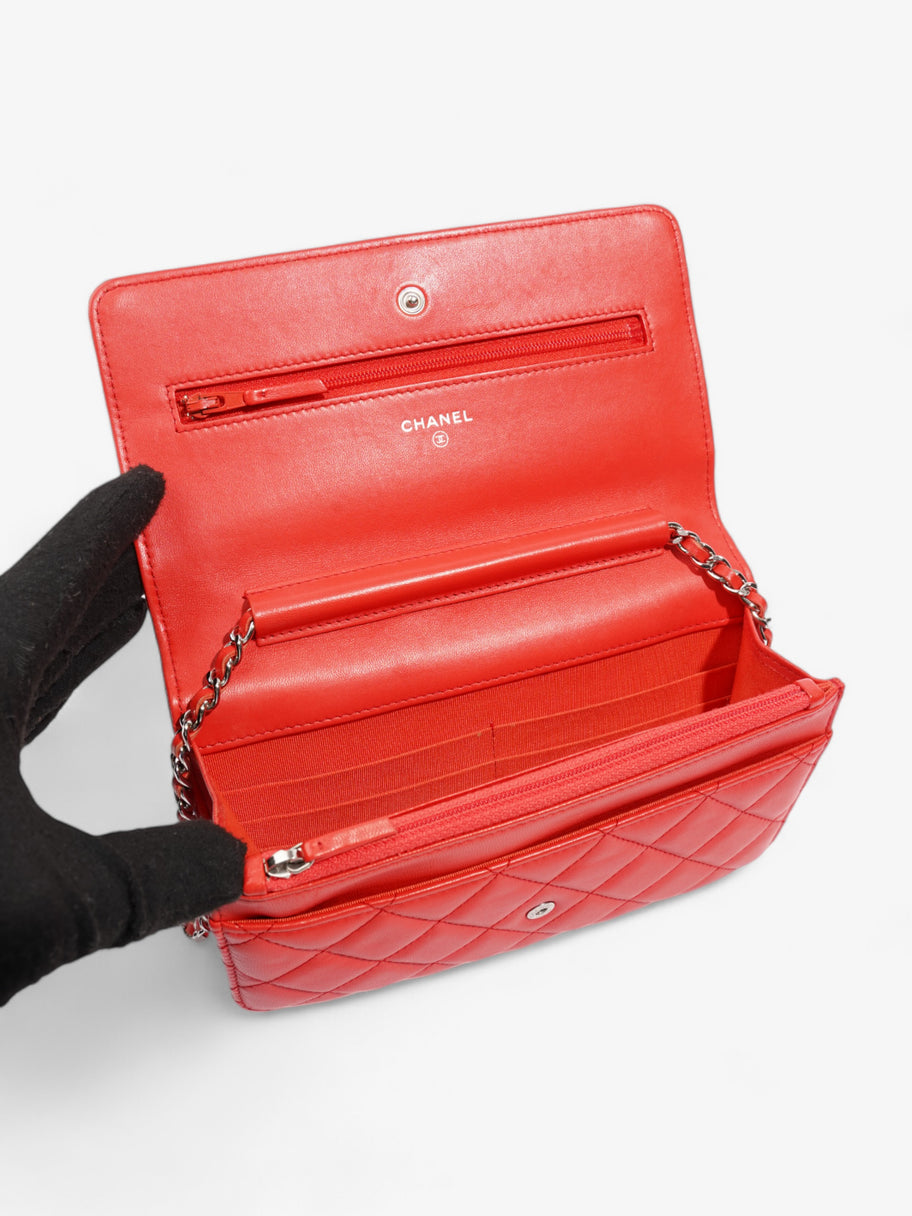 Chanel Wallet On Chain Red Lambskin Leather Image 8