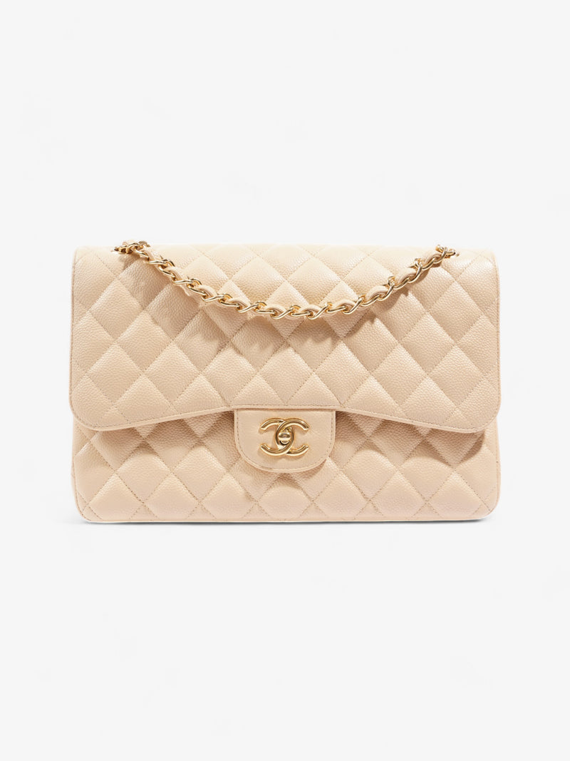  Chanel Classic Flap Beige Caviar Leather Jumbo