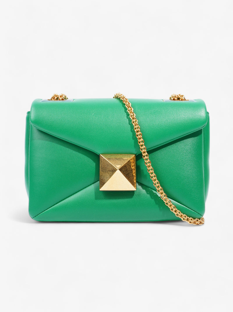  One Stud Flap Green Leather Small