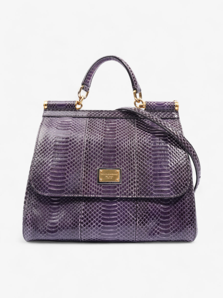 Dolce and Gabbana Sicily Bag Purple Embossed Leather Medium Image 1