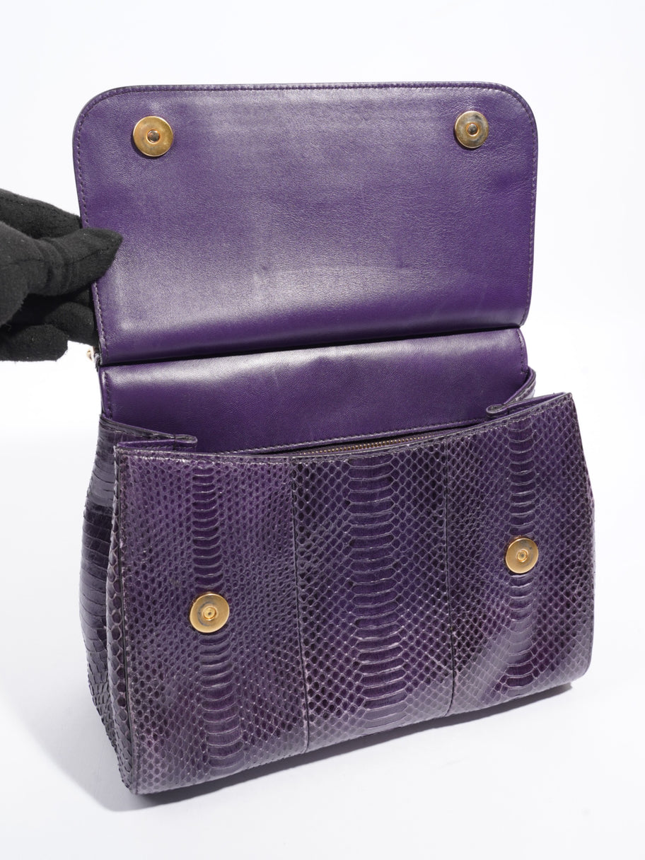 Dolce and Gabbana Sicily Bag Purple Embossed Leather Medium Image 7