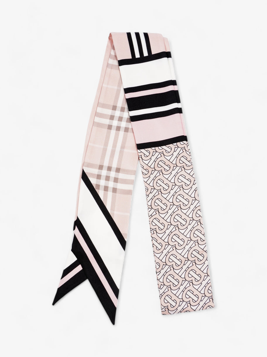 Burberry Triple Check Monogram Stripe Skinny Scarf Blush Silk Image 1