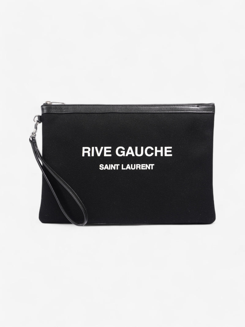  Saint Laurent Rive Gauche Wristlet Black / White Canvas