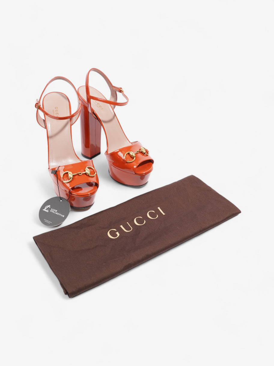 Gucci Horsebit Platform Sandals 15.5cm Orange Patent Leather EU 39 UK 6 Image 10