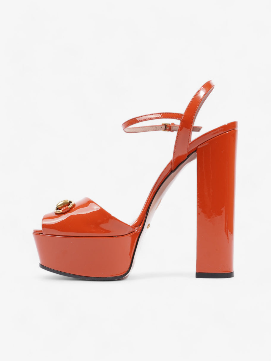 Gucci Horsebit Platform Sandals 15.5cm Orange Patent Leather EU 39 UK 6 Image 3