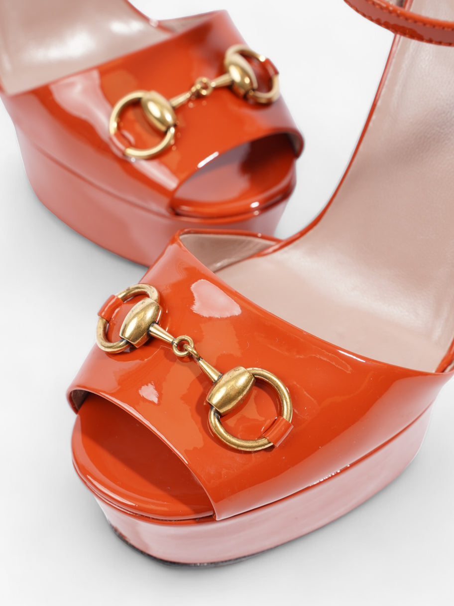 Gucci Horsebit Platform Sandals 15.5cm Orange Patent Leather EU 39 UK 6 Image 9