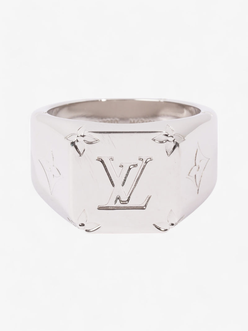  Louis Vuitton Monogram Signet Ring Silver Base Metal Large (Cirumference - 62mm)