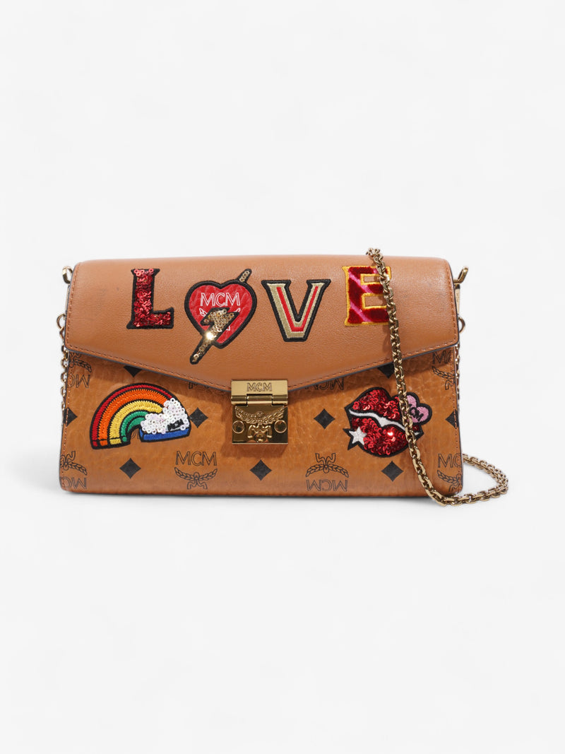  MCM Patricia Love Patch Wallet on Chain Brown / Black / Multicoloured Coated Canvas