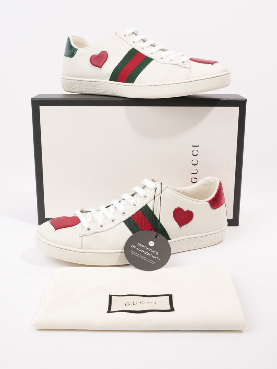 Gucci New Ace Low Heart Sneakers White / Red / Green Leather EU 40 UK 7 Image 10