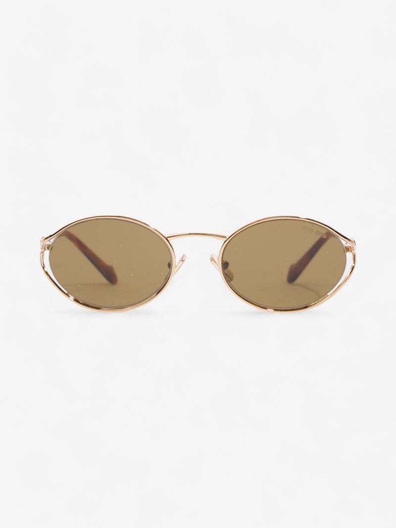  Miu Miu Round Sunglasses Gold / Havana Brown Acetate 125mm