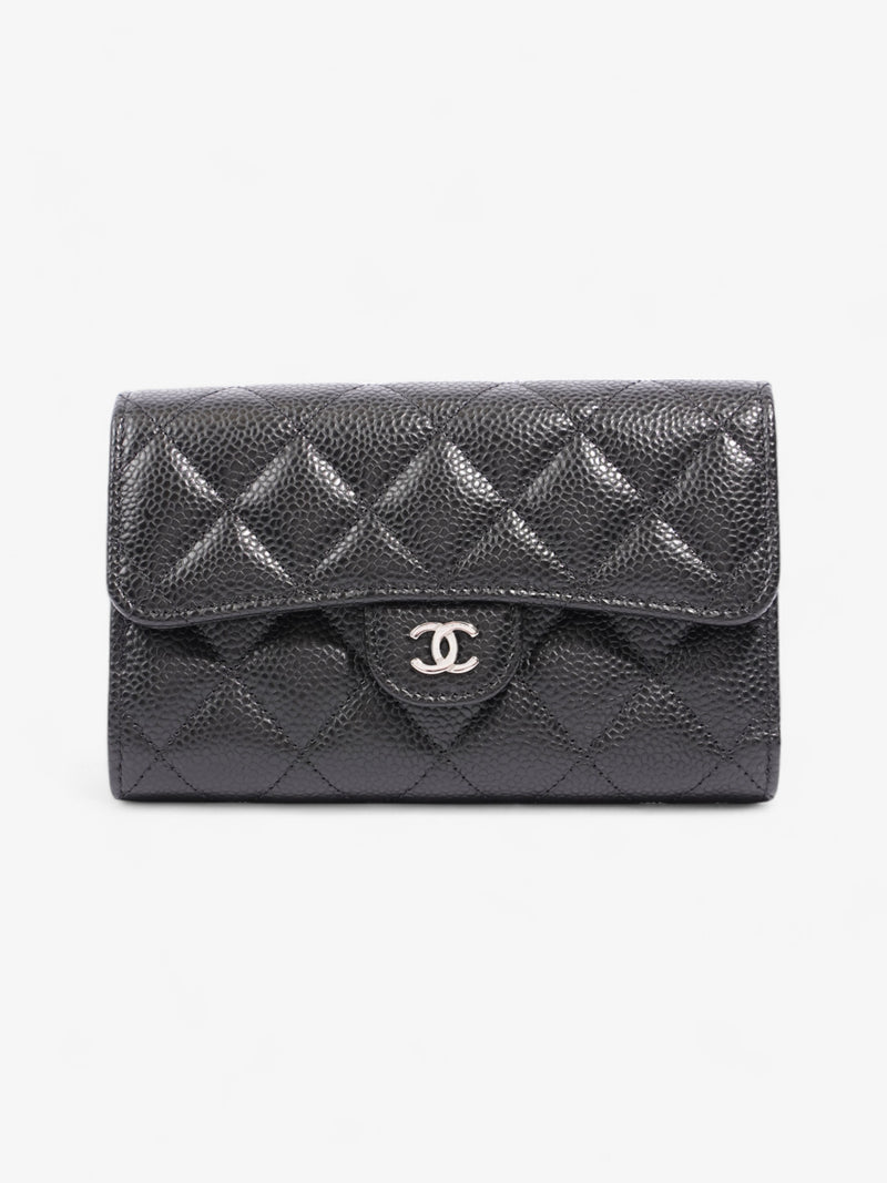  Chanel Classic Flap Wallet Black / Silver Caviar Leather Medium