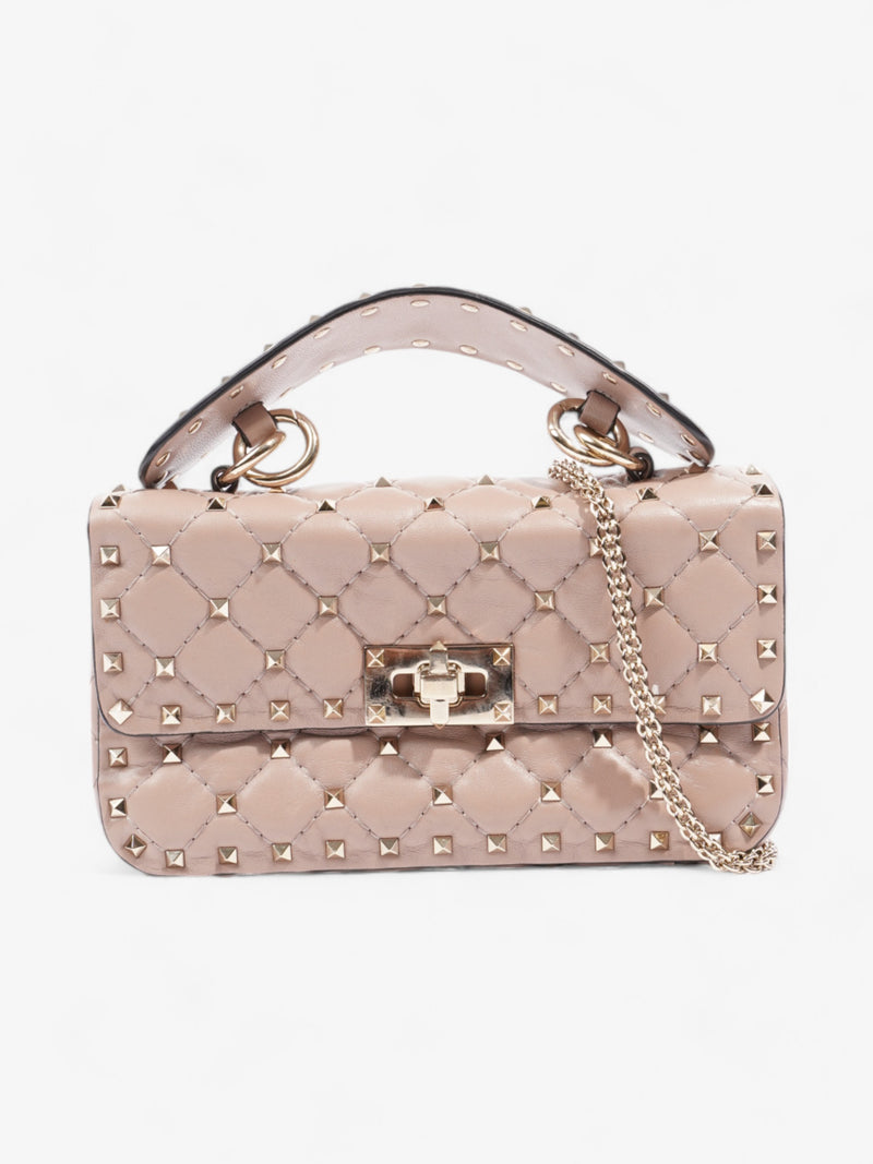  Valentino Rockstud Spike Top Handle Bag Warm Taupe Nappa Leather Small