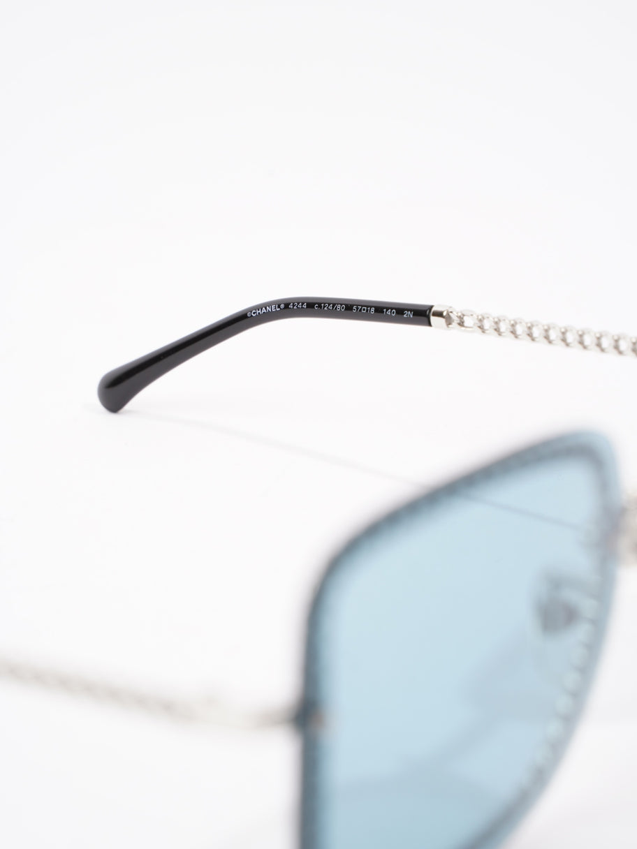 Chanel Chain Detailed Sunglasses with Double Chain Blue / Silver Acetate 140mm Image 5