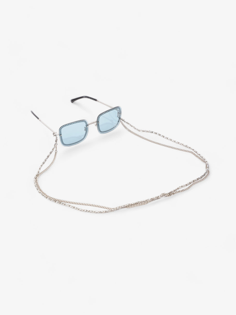 Chanel Chain Detailed Sunglasses with Double Chain Blue / Silver Acetate 140mm Image 7