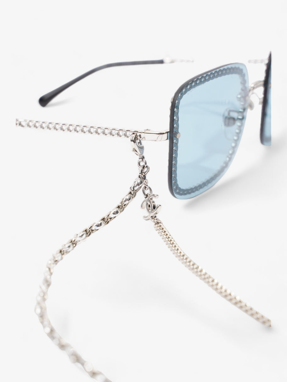 Chanel Chain Detailed Sunglasses with Double Chain Blue / Silver Acetate 140mm Image 8