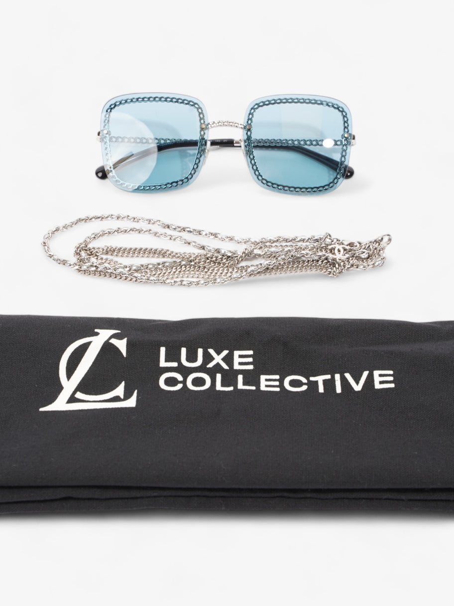 Chanel Chain Detailed Sunglasses with Double Chain Blue / Silver Acetate 140mm Image 9