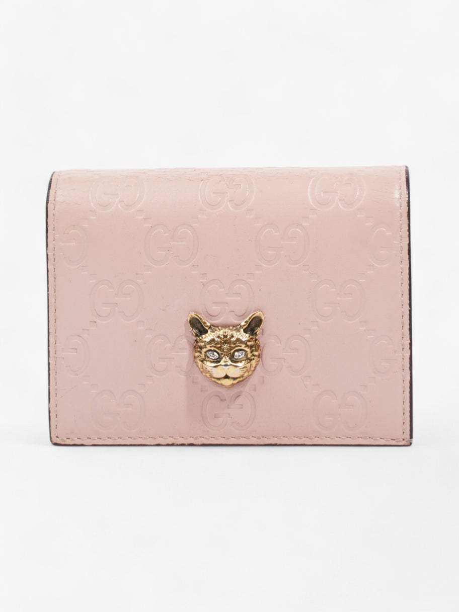 Gucci Guccissima Signature Crystal Cat Card Case Wallet Light Candy Pink Calfskin Leather Image 1