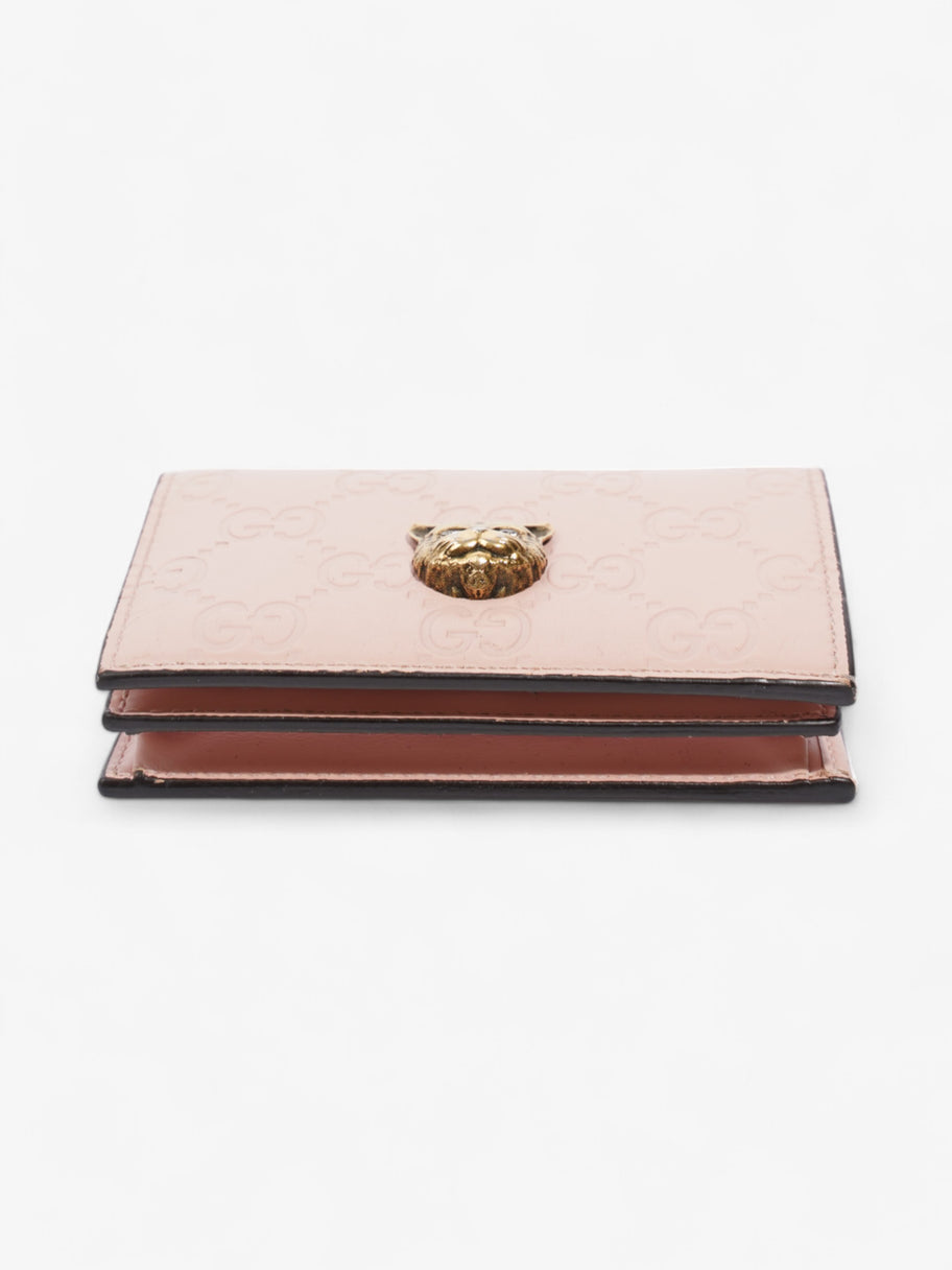 Gucci Guccissima Signature Crystal Cat Card Case Wallet Light Candy Pink Calfskin Leather Image 5