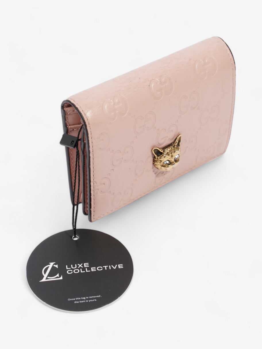 Gucci Guccissima Signature Crystal Cat Card Case Wallet Light Candy Pink Calfskin Leather Image 8