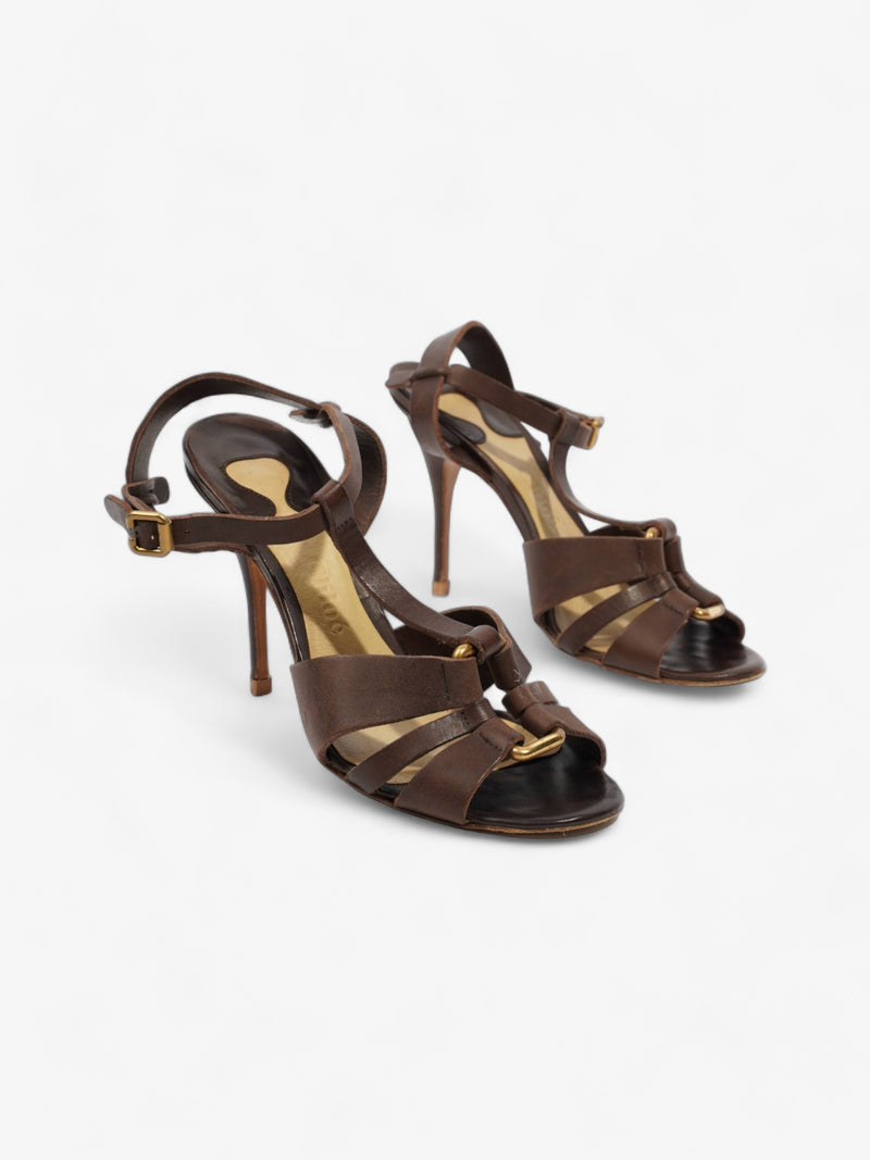  Strappy Heel 100 Brown Leather EU 38 UK 5