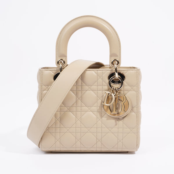 Lady Dior Medium Lambskin Cannage in Beige or Cream Color