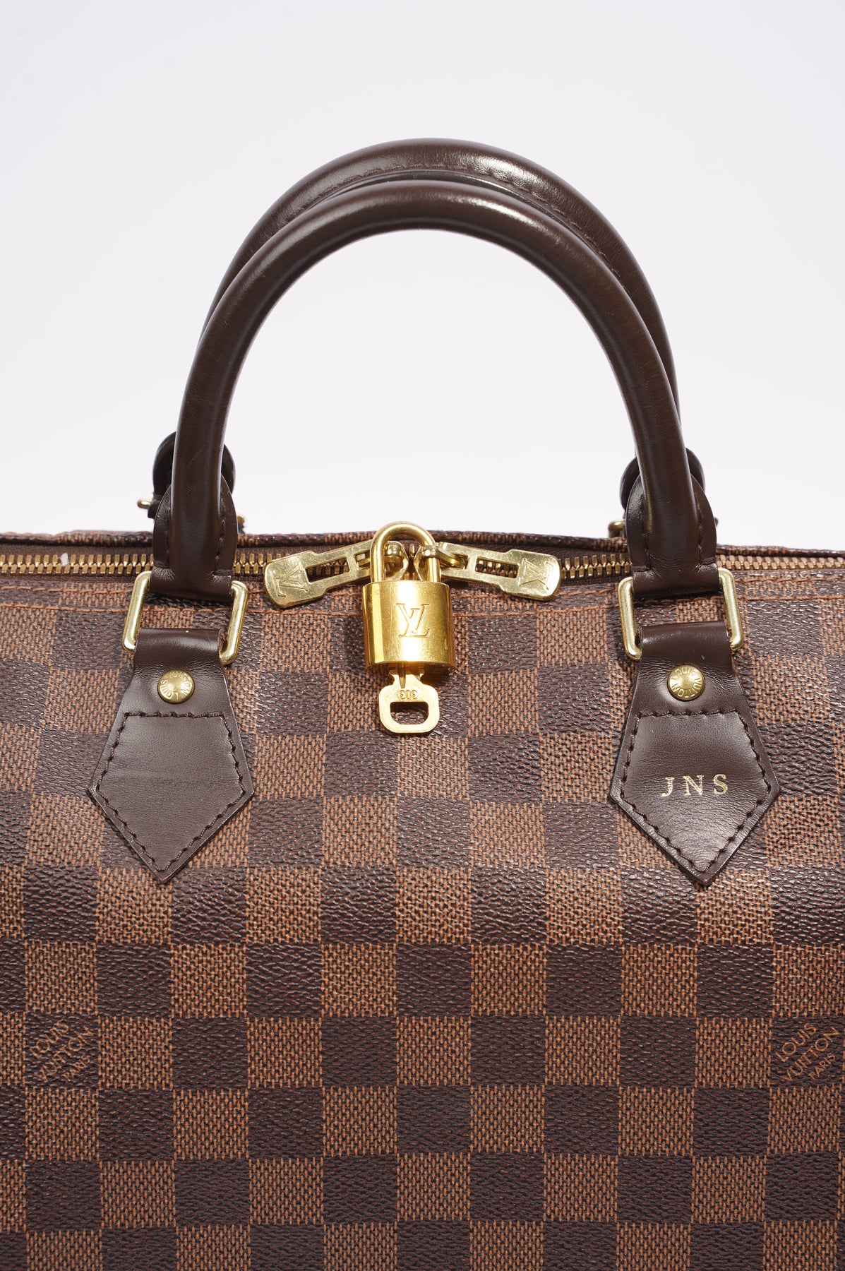 Luis Vuitton Speedy 30 Bandouliere Damier Ebene Print Crossbody Bag