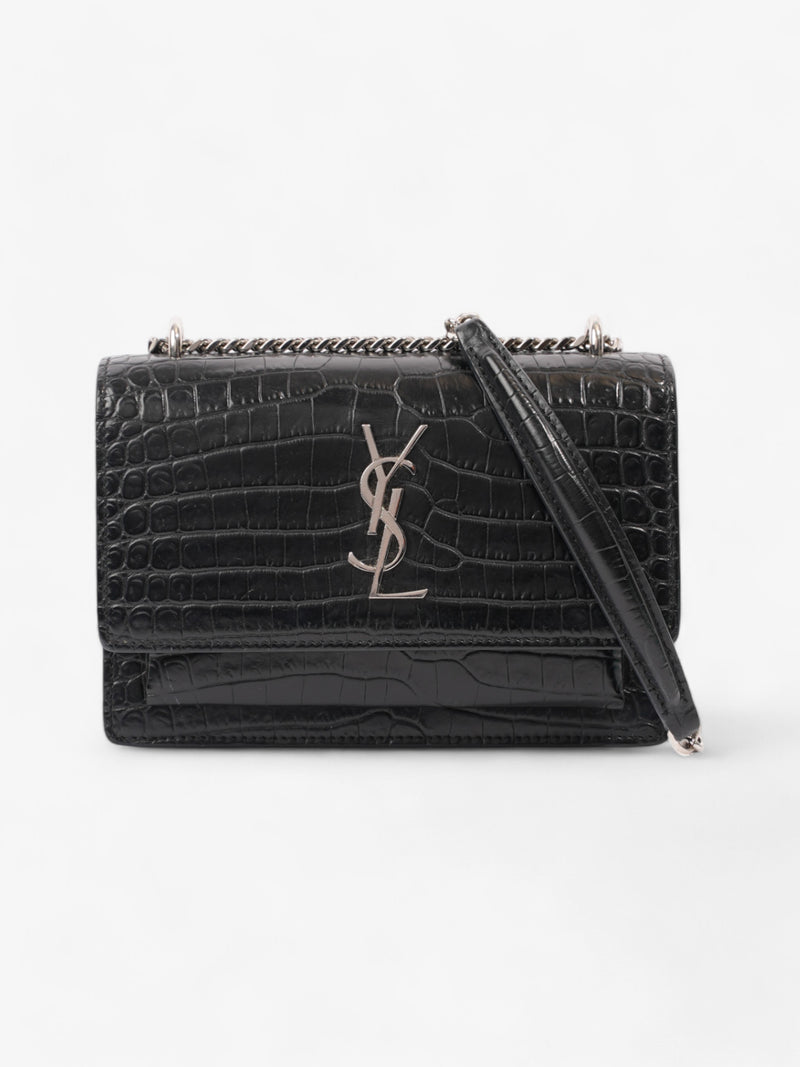  Saint Laurent Sunset Chain Wallet Black Embossed Leather